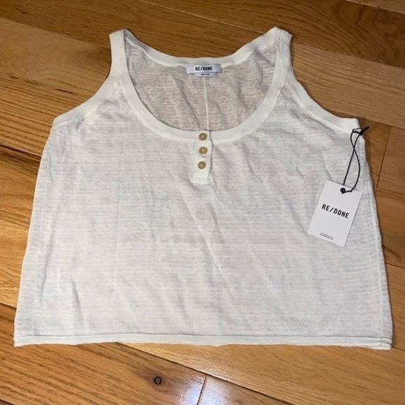NWT Re/Done Linen Blend Sheer Henley Tank in vintage, white , size small - Picture 1 of 10